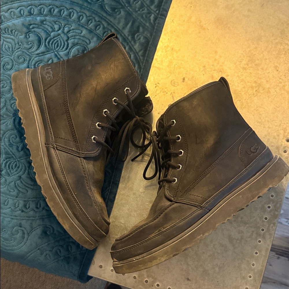 UGG Dark Brown Leather Lace-Up Boots